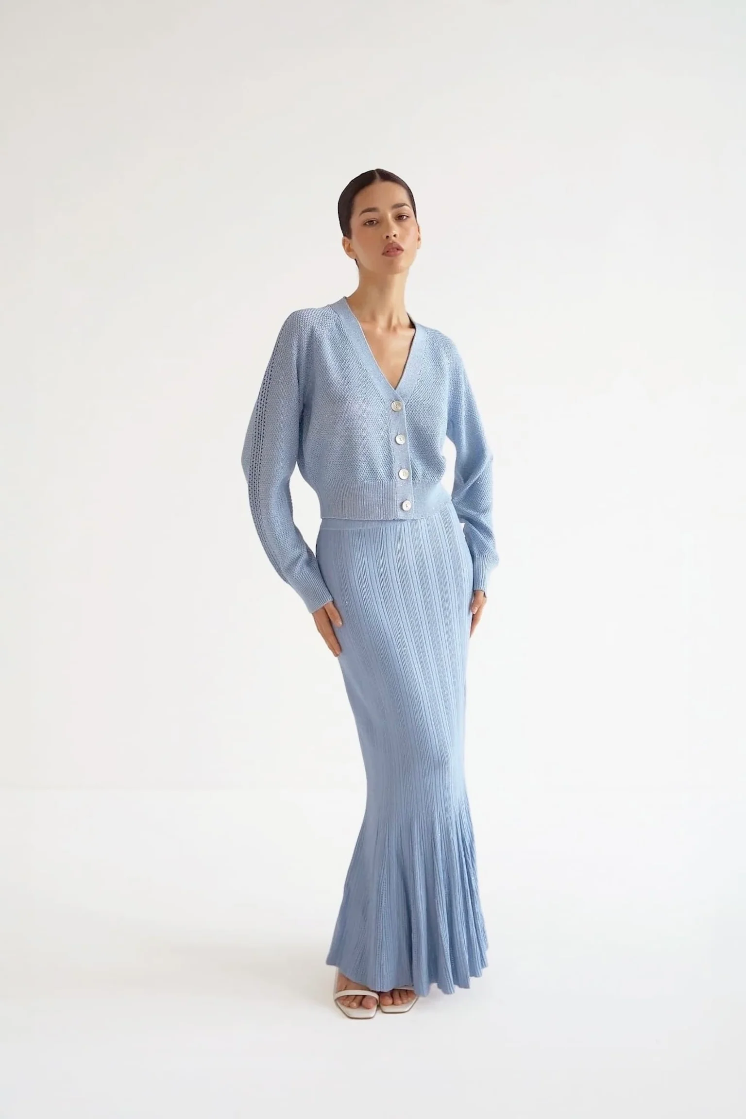 Alessia Draped Top & Skirt Set in Viscose Knit with Lurex - Image 6