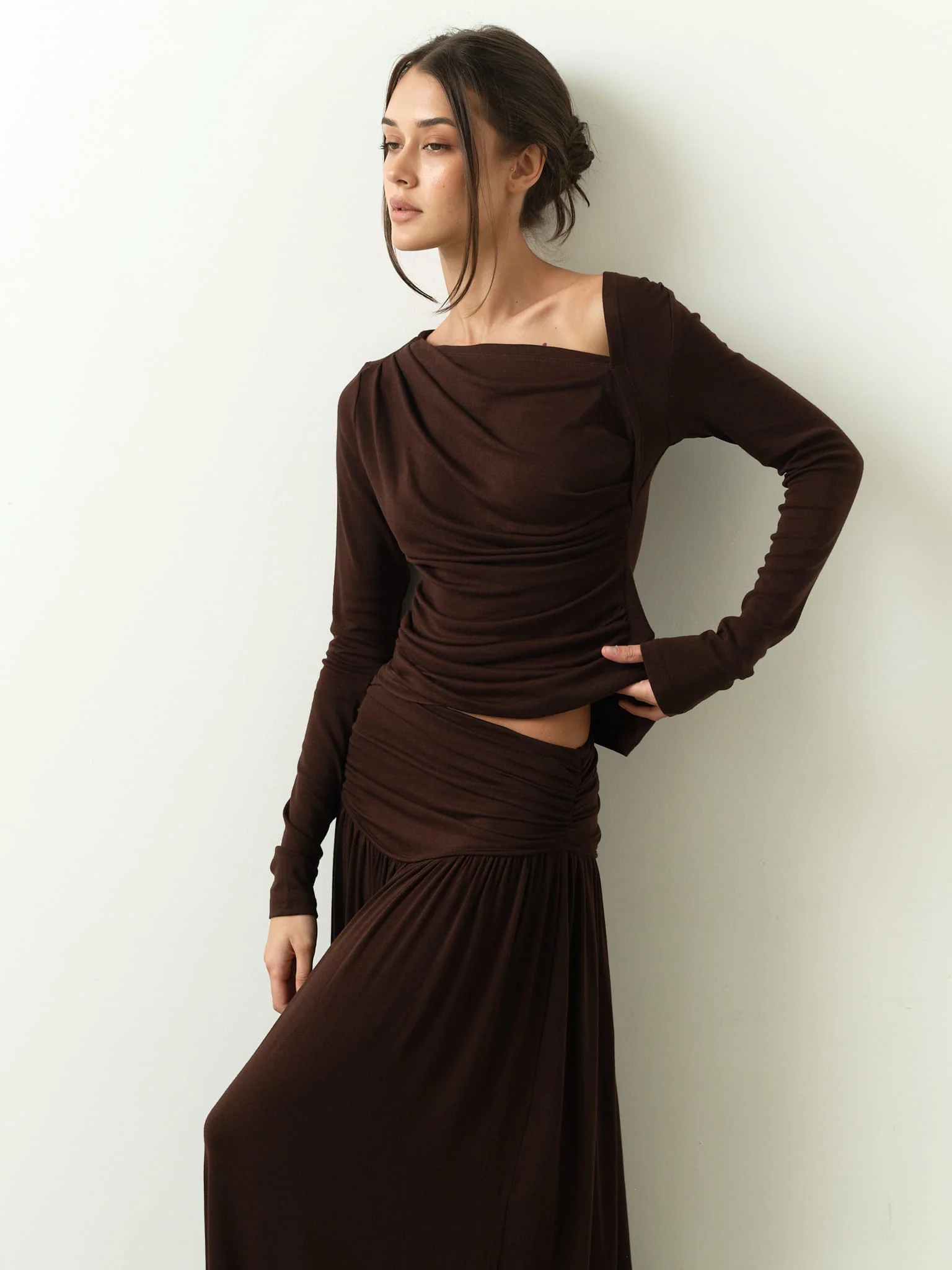 Ariana Draped Top & Maxi Skirt Set in Viscose-Cotton Knit - Image 13