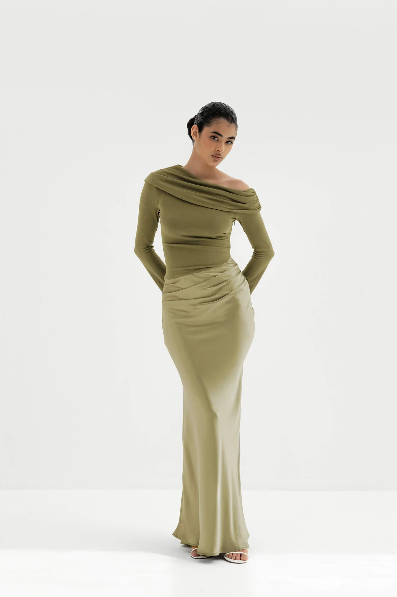 Eliane Asymmetrical Gown in Naia™ Satin