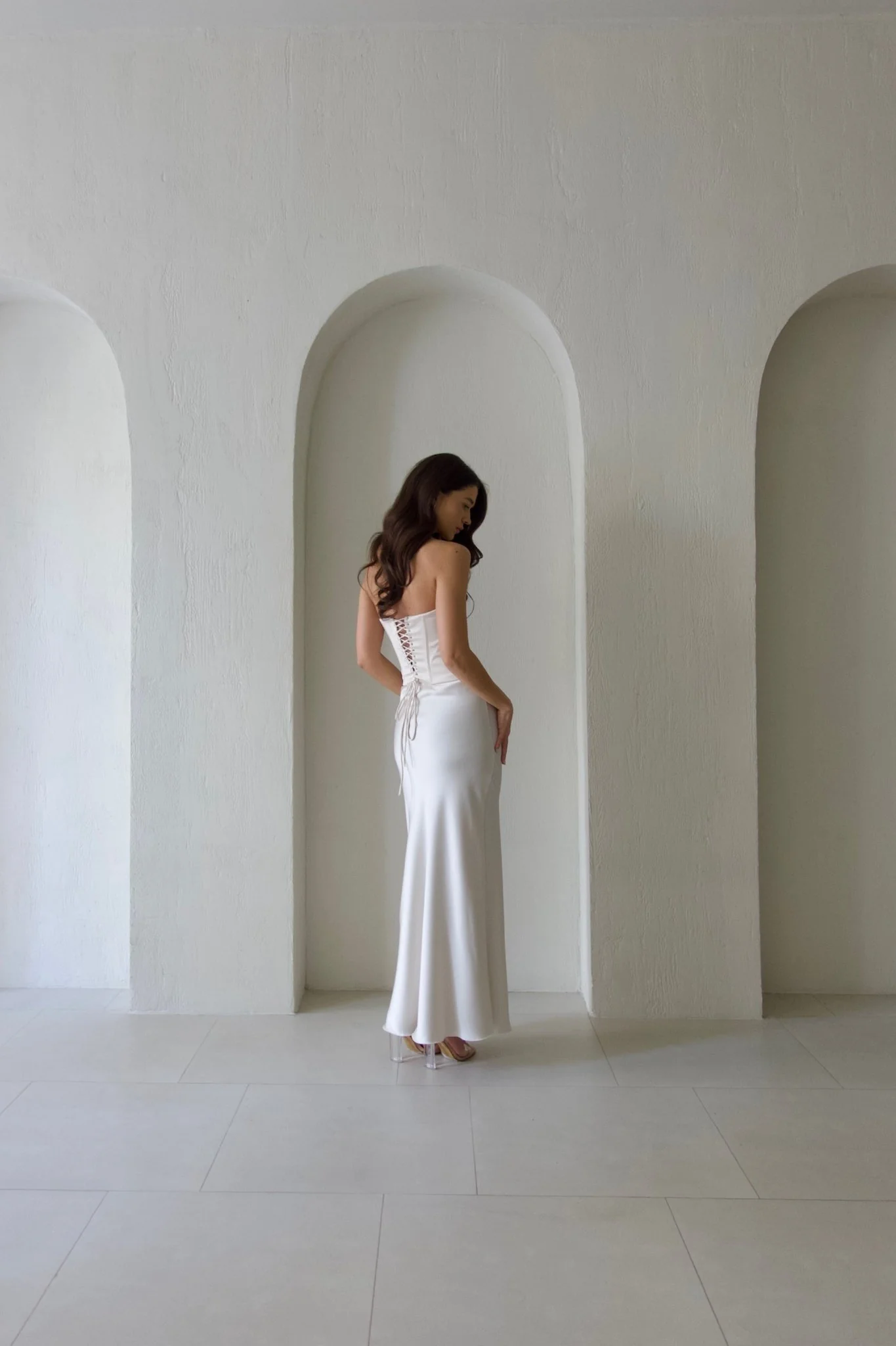Regina Corset Top & Satin Maxi Skirt Set in White - Image 6