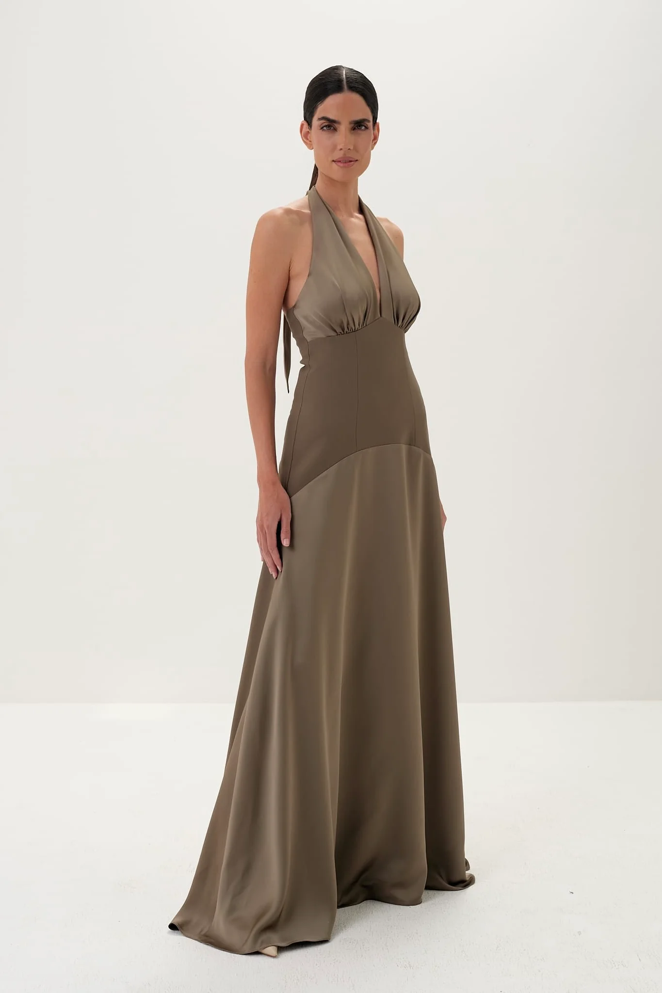Serena Backless Halter Gown in Satin