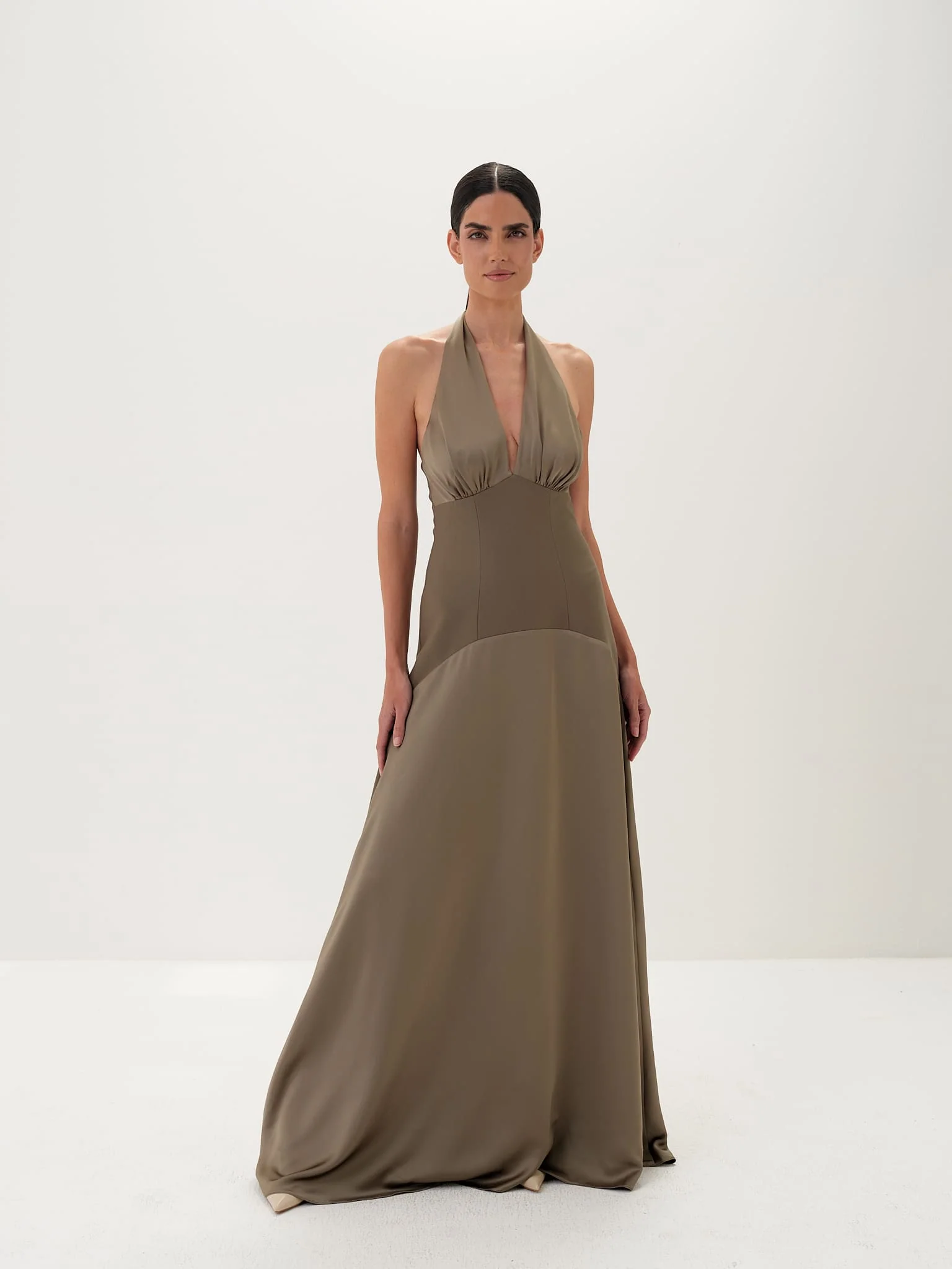 Serena Backless Halter Gown in Satin - Image 2